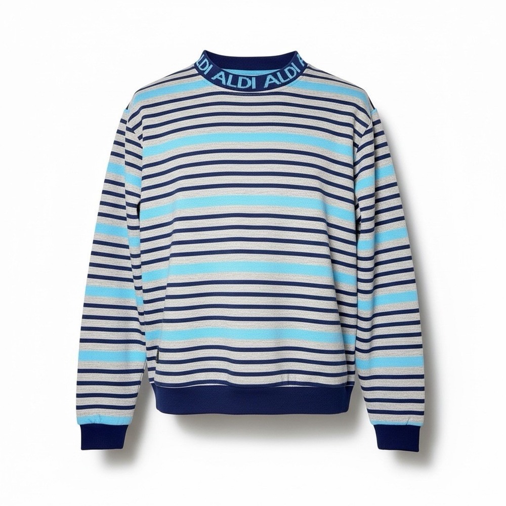 ALDI‎ Gear 2023 Heritage Stripe Pullover Sweatshirt Adult L Navy Grocercore
